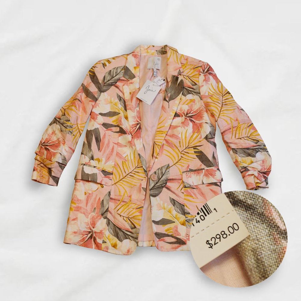 (NWT) JOIE Pink Women's Kishina B Size 00 Floral Cotton Blazer